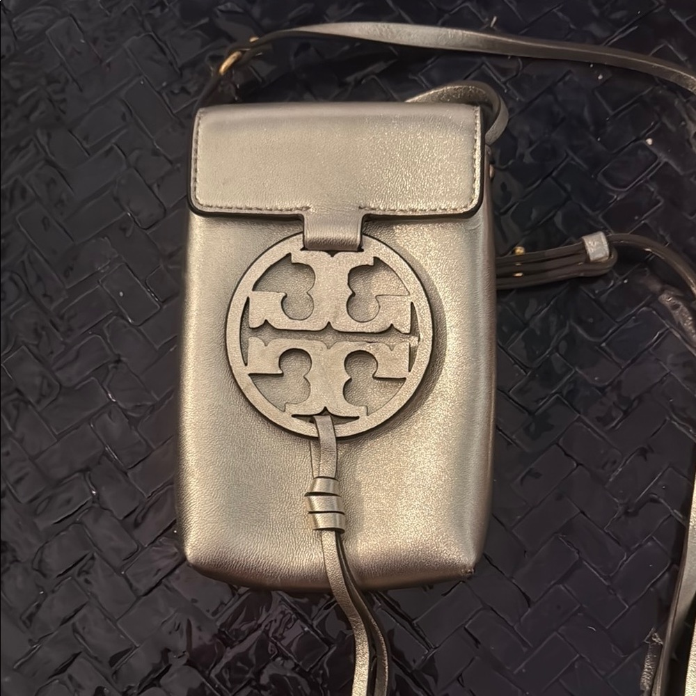 Tory Burch Metallic Silver Phone Holster